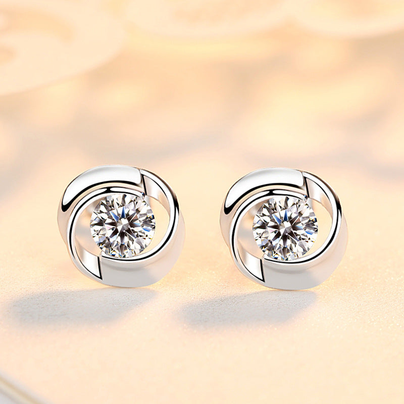 S925 pure silver rose earrings with petal shaped earrings, Korean minimalist women's mini clover rose petal earrings