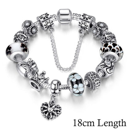 Jewelry Silver Charms Bracelet & Bangles With Queen Crown Beads Bracelet for Women