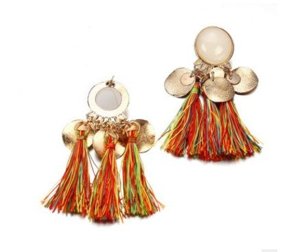 Ethnic Bohemia Women Dangle Drop Earrings Summer Round Resin Tassel Earrings for Women Fashion Jewelry Pendientes oorbellen