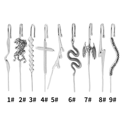 Stainless steel casting tiger snake ear hanging ear clip punk exaggerated puncture ear needle simple diagonal ear