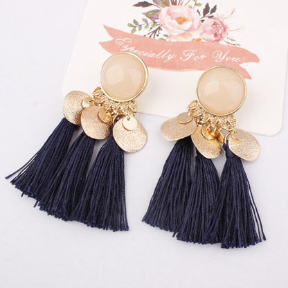 Ethnic Bohemia Women Dangle Drop Earrings Summer Round Resin Tassel Earrings for Women Fashion Jewelry Pendientes oorbellen