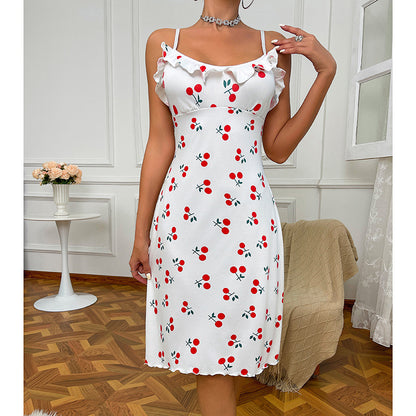 Sexy lingerie, sexy women's suspender, cherry heart printed home clothes, nightgown