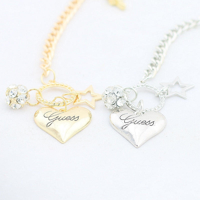 Hot Sale Love Heart Charms Bracelets For Women Gold Silver Color Bracelet&Bangle Jewelry Europe American Style Jewelry Gift