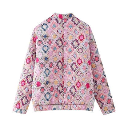 Women's street fashion stand up collar printed cotton jacket