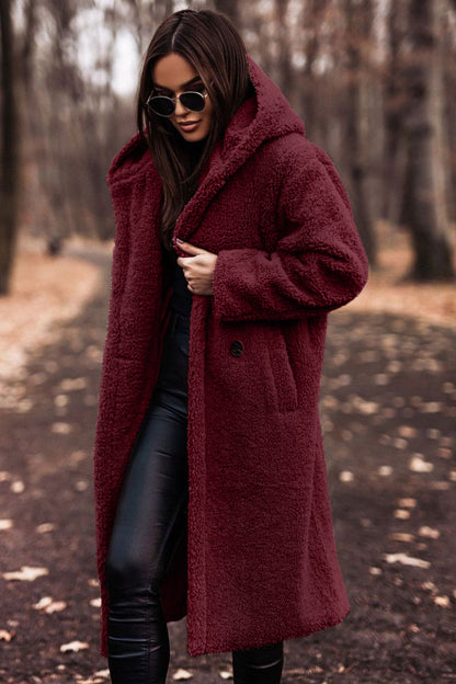 Long net color long sleeved woolen women's coat