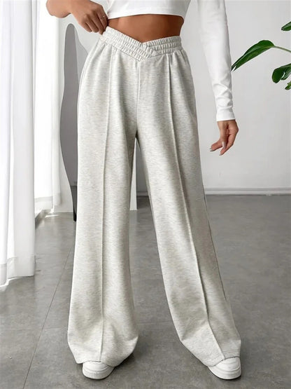 Women's loose casual pants comfortable home pants solid color casual wide leg sports pants