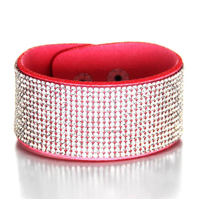 Natural Crystal Bracelet  Genuine Leather Bangles For Women With Magic Closure Jewelry