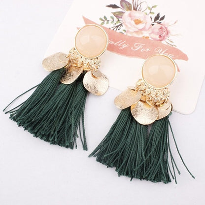 Ethnic Bohemia Women Dangle Drop Earrings Summer Round Resin Tassel Earrings for Women Fashion Jewelry Pendientes oorbellen