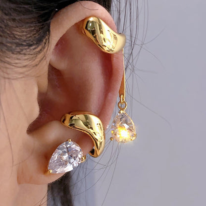 New Women Gold Color Asymmetric Korean  Clip Earring No Piercings Ear Clip Earring for Women Fashion Jewelry