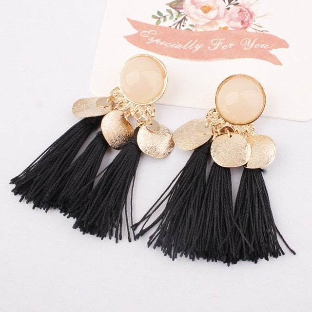 Ethnic Bohemia Women Dangle Drop Earrings Summer Round Resin Tassel Earrings for Women Fashion Jewelry Pendientes oorbellen