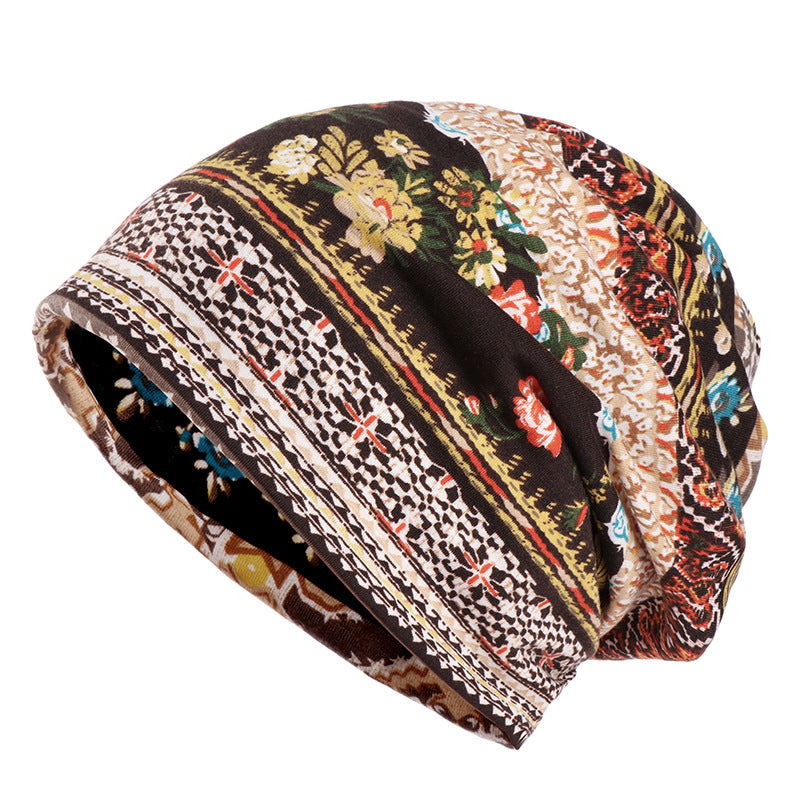 Hooded women's cotton printed versatile sun protection hat