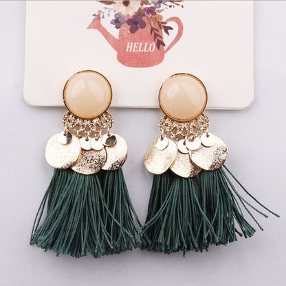 Ethnic Bohemia Women Dangle Drop Earrings Summer Round Resin Tassel Earrings for Women Fashion Jewelry Pendientes oorbellen