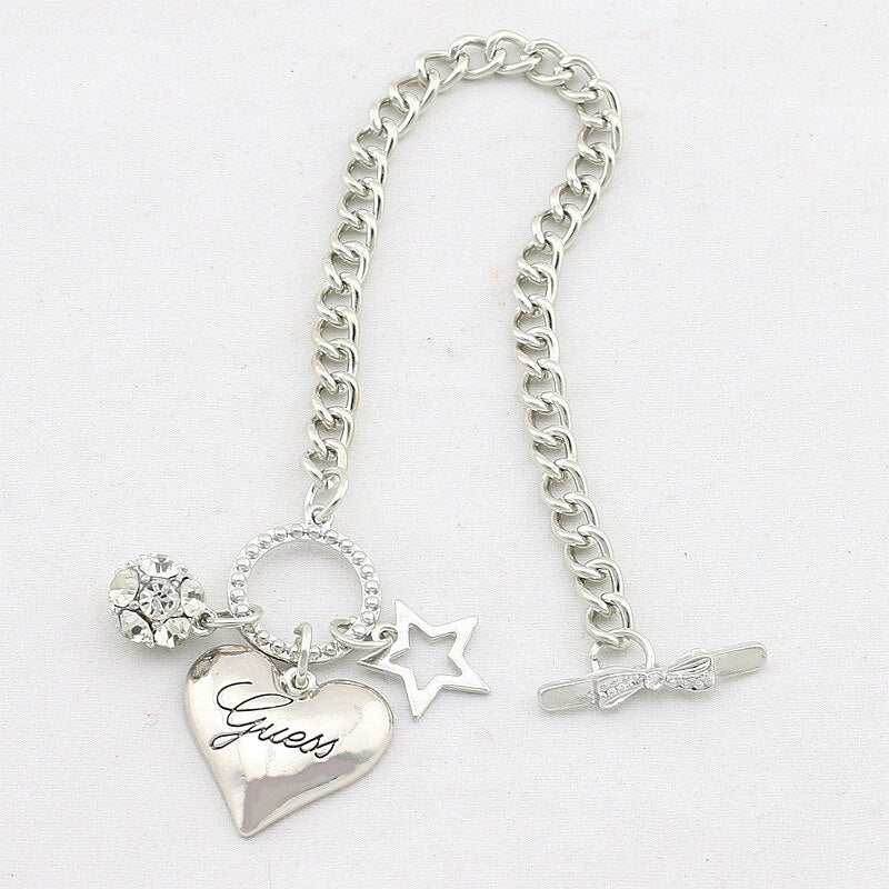 Hot Sale Love Heart Charms Bracelets For Women Gold Silver Color Bracelet&Bangle Jewelry Europe American Style Jewelry Gift