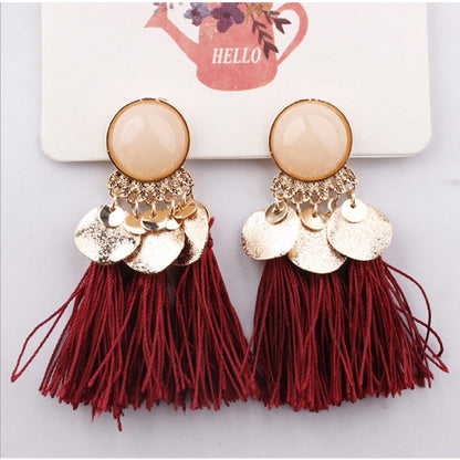 Ethnic Bohemia Women Dangle Drop Earrings Summer Round Resin Tassel Earrings for Women Fashion Jewelry Pendientes oorbellen