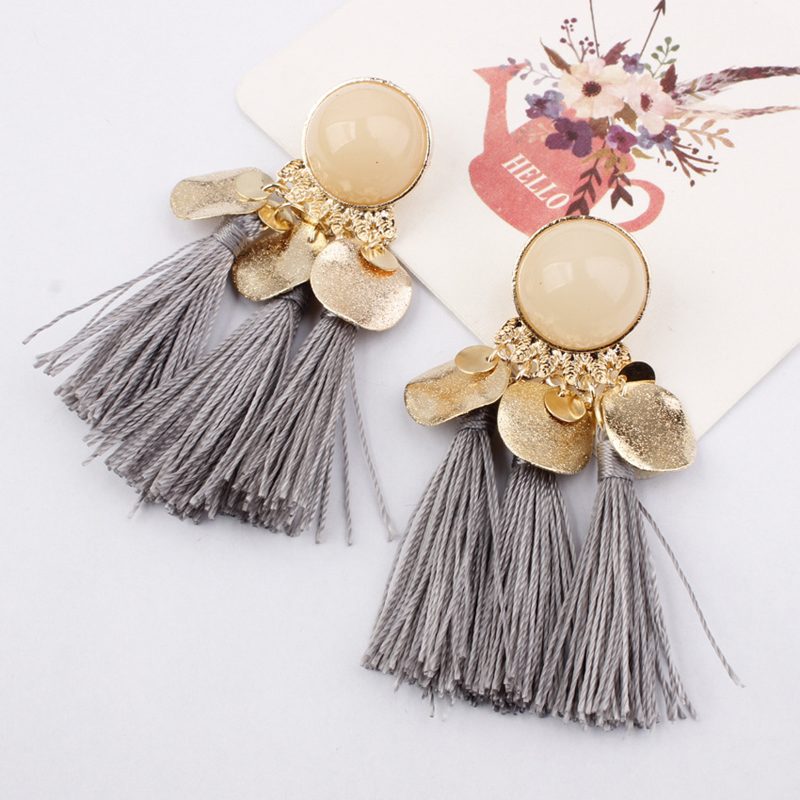 Ethnic Bohemia Women Dangle Drop Earrings Summer Round Resin Tassel Earrings for Women Fashion Jewelry Pendientes oorbellen