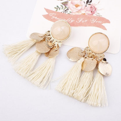 Ethnic Bohemia Women Dangle Drop Earrings Summer Round Resin Tassel Earrings for Women Fashion Jewelry Pendientes oorbellen