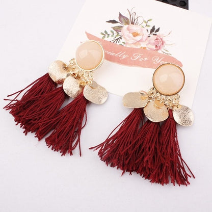 Ethnic Bohemia Women Dangle Drop Earrings Summer Round Resin Tassel Earrings for Women Fashion Jewelry Pendientes oorbellen