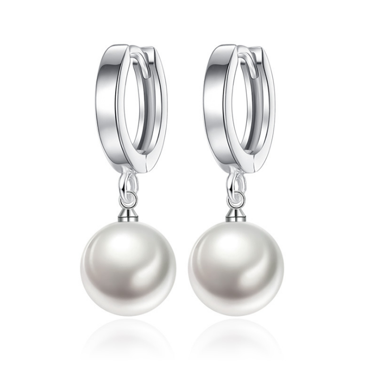 White Pearl Pendant Earrings For Women Ladies Wedding Engagement 925 Jewelry