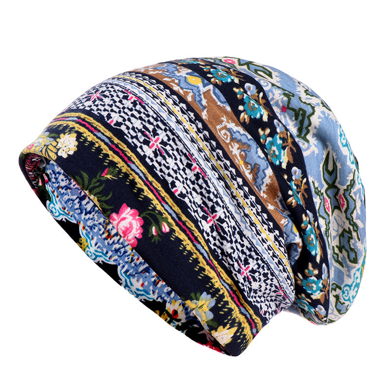 Hooded women's cotton printed versatile sun protection hat