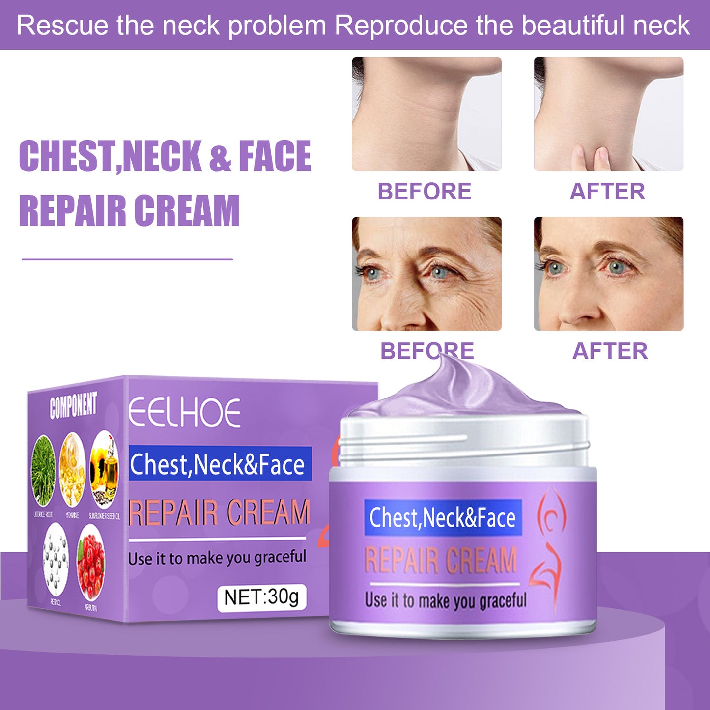 EELHOE Fade Neck Lines Lift Tighten Beautiful Neck Cream Firm And Brighten Skin Moisturizing Shape Swan Neck Skin Care Products