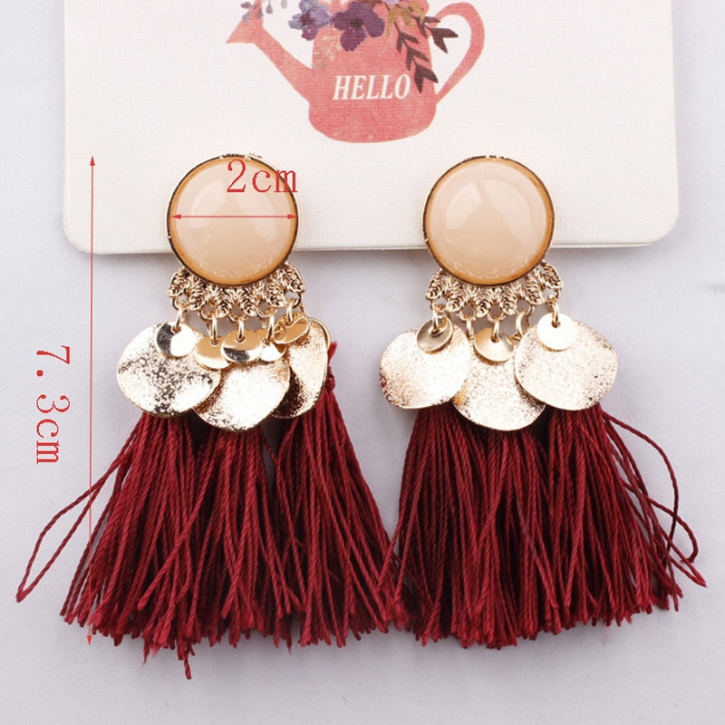 Ethnic Bohemia Women Dangle Drop Earrings Summer Round Resin Tassel Earrings for Women Fashion Jewelry Pendientes oorbellen