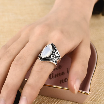 Vintage Silver Big Stone Ring for Women Fashion Bohemian Boho Jewelry