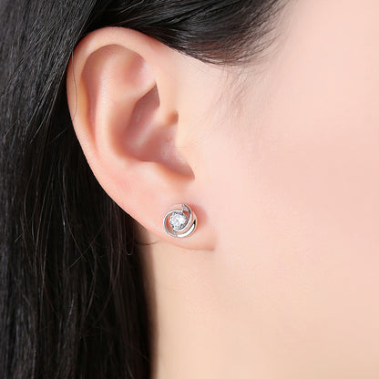 S925 pure silver rose earrings with petal shaped earrings, Korean minimalist women's mini clover rose petal earrings