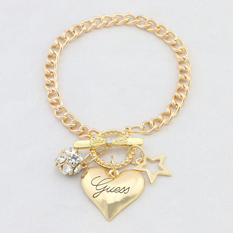 Hot Sale Love Heart Charms Bracelets For Women Gold Silver Color Bracelet&Bangle Jewelry Europe American Style Jewelry Gift