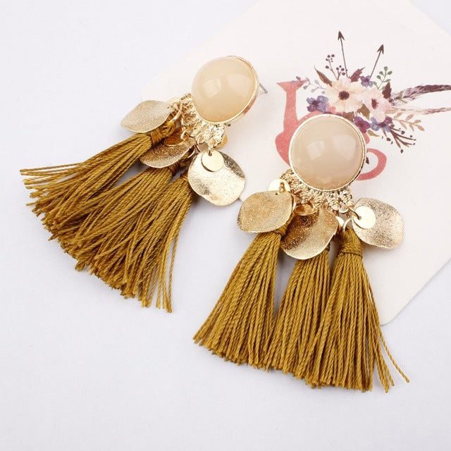 Ethnic Bohemia Women Dangle Drop Earrings Summer Round Resin Tassel Earrings for Women Fashion Jewelry Pendientes oorbellen